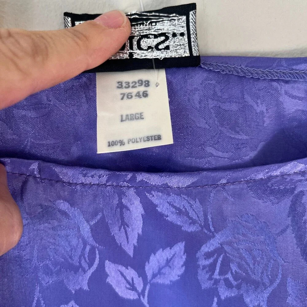 Topics Sz‎ Large Pullover Purple Metallic Floral Blouse Knit Tie Banded Hem - Picture 2 of 7